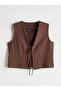 Brown Bowknot Linen Blend Women's Classic Vest - 5