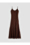 Brown U-Neck Embroidered Rope Strap Lace Dress - 3