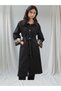 Women's Navy Blue Belted Plaid Detailed Denim Jeans Trench