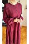 Layered Half-Patch Muslin Dress 5100 Burgundy
