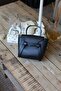 Women's Black Stripe Detailed Daily Hand Shoulder Bag - 2