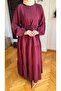 Layered Half-Patch Muslin Dress 5100 Burgundy - 5