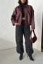 New Season Women's Bomber Striped Burgundy Leather Jacket - 3