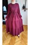Layered Half-Patch Muslin Dress 5100 Burgundy - 6