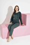 Tarik Women's Green Deer Pattern Mother-Daughter Matching Thermal Winter Warm Soft Pajama Set - 3