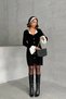 Women's Black Stylish Buttoned Elegant Mini Knit Dress with Sleeve and Neck Detail - 8