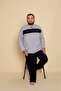 Men's Gray Large Plus Size Patterned 3 Button 100% Cotton Seasonal Long Sleeve Pocketed Pajama Set - 8