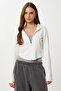 Zippered Hooded Soft Modal Sweatshirt Lan0059 Ekru - 2