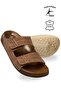 Men's Double Velcro Leather Slippers – Stretchy-Soled Comfortable Everyday Slippers C Tan - 5