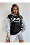 Women's Black Gray Sleeve Oakland Printed Oversized Sweatshirt - 2