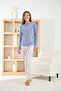 Women's Berlin Fabric Crew Neck Blue Pajama Set - 8811 - 2