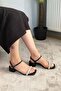 Women's Black Ankle Strap Stone Band 4 cm Short Classic Heel Shoes - 5