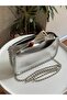 Women's Shoulder Bag with Staple Detail and Chain Strap - 3