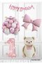 Pink Bow Set Cream-Colored Ribbon Bear with Ribbon Number Pink Bow Pink Color Number 1 Year Old