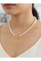 Gold Color Pearl Chain Fishtail Steel Necklace - 2
