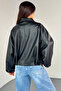 New Season Oversize P&B Women's Oversize Bomber Leather Jacket - 5