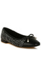 Women Black Boucle Pearl Bow Ballerinas - 2