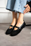 Milan Black Calf Suede Ballerina Shoes - 3