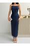 Navy Strapless Beaded Embroidered Mdii Evening Dress - 7