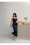 Navy Strapless Beaded Embroidered Mdii Evening Dress - 6