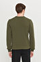 Men's Khaki Cotton Standard Fit Regular Cut Crew Neck Jacquard Knitwear Sweater - 5