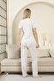 Heart Patterned Women's Pajama Set - Gray Melange Short Sleeve Lycra Viscose 2870Ky - 5
