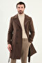 Straight Slim Fit Wide Collar Belted Double Breasted Cashmere Long Men's Coat Brown - 21303.24K - 4