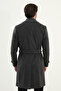 Straight Slim Fit Wide Collar Belted Double Breasted Cashmere Long Men's Coat Anthracite - 21303.24K - 5
