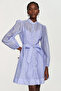 Women's Long Sleeve Stone Button Purple Silk Shirt Dress - 2