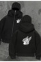 Motorcycle Mask Detailed Oversize Zippered Black Unisex Hooded Cardigan