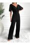 Women's Short Sleeve Double Breasted Collar Back Low-cut Pegasus Fabric Jumpsuit - 8