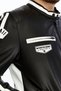 Men's Black and White Striped Racer Style Biker Coat with Arma Print Detail, Pockets, and Zipper Racer Jacket - 7