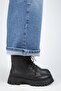 (Mihri) Women's Genuine Leather Laced Inside-Zip Top-Buckled Black Boot - 2