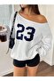 Women's 23 Printed One Shoulder Boat Neck New Season Oversize Sweatshirt - 2