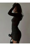 Women's Long Sleeve Stylish Drawstring Detailed Slim Mini Dress - 7
