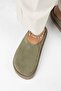 (Jana) Women's Genuine Leather Flat Platform Khaki Slipper - 8