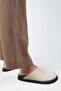 Ateshi Women's Leather Genuine Leather Flat Sabo Beige Slippers - 6