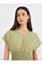 Solid Smocked Waist Round Neck Midi Dress - 4