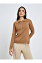 Women Brown Ribbed Knit Polo Top - 3