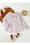 Girls Floral Print Cotton Top with Ruffle Collar