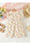 Girls Beige Cotton Floral Peter Pan Dress - 2