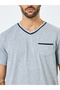 Men Grey V Neck T-Shirt and Piping Detail Shorts Set - 3