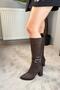 Women's Paris Dark Brown Buckle Side Zipper Below the Knee Boots 410 - 5