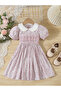 Girls Red Cotton Floral Peter Pan Collar Dress