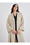 Women Beige Front Open Abaya with Notch Lapel - 3