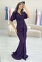 Balloon Sleeve Glitter Draped Flounce Detail Mermaid Evening Dress White, Indigo, Burgundy, Navy Blue, Purple, Black - 7