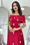 Bow Collar Stone Detailed Satin Evening Dress Powder, Red, White - 5