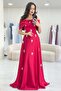 Bow Collar Stone Detailed Satin Evening Dress Powder, Red, White - 6