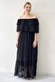 Black Carmen Collar Flounce Plus Size Long Chiffon Dress - 3