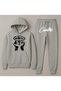 Hooded Crtz Printed Oversize Women'S/Men's Unisex Winter 3 Thread Gray Tracksuit Set